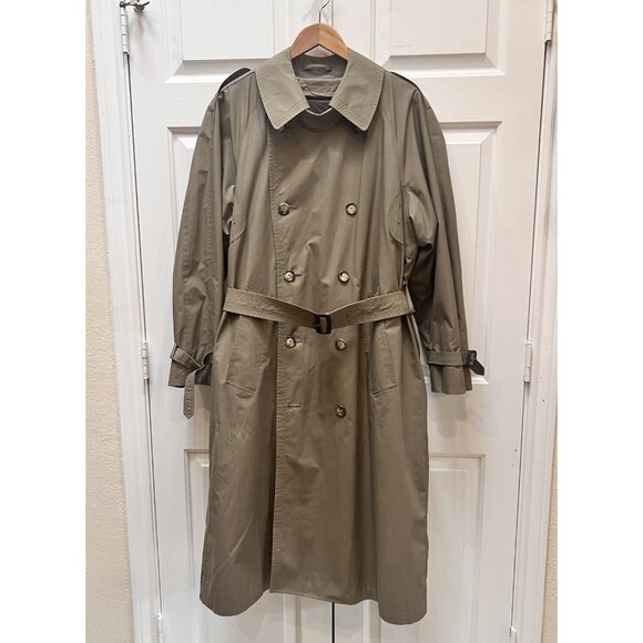 London Fog Trench Coat Mens 38 Regular Khaki Belted Double Breasted Classic Rain